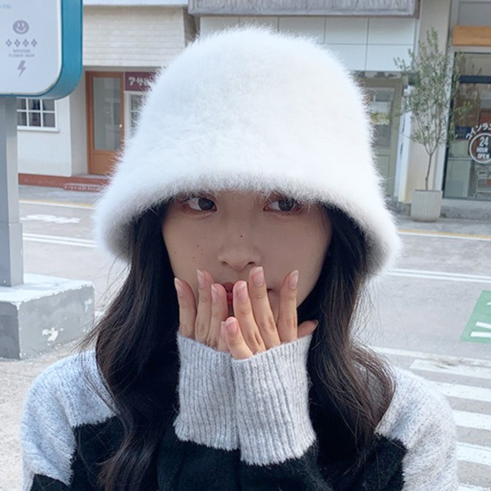 兔毛帽 毛絨帽 漁夫帽 水桶帽 韓版毛帽 顯臉小帽子 盆帽 防寒帽 保暖帽 冷帽 純色 日系復古 秋冬穿搭 禮物 024