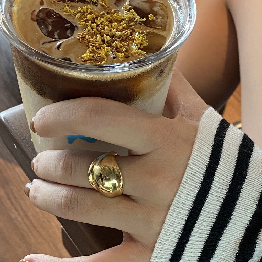 開口戒指 真金 電鍍 凸面不規則 設計感 ins風 情侶戒指 戒指 銅戒指 黃銅 氣質 簡約 小眾 交換禮物005