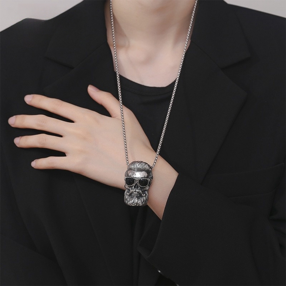 骷髏頭 吊墜 美式復古 朋克 古巴鍊 潮男穿搭 禮物 高級感 輕奢 不掉色 不銹鋼 項鍊男 鈦鋼  創意 嘻哈風032