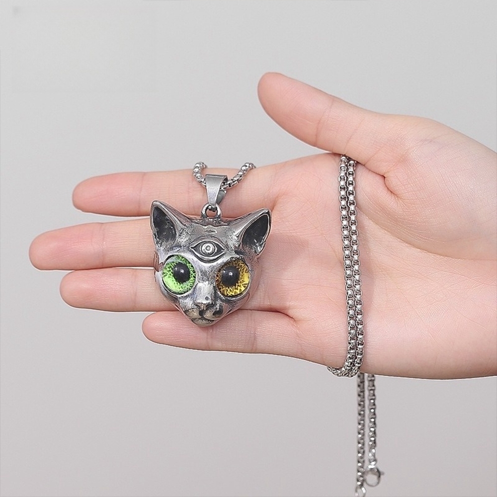 鈦鋼項鍊 造型項鍊 毛衣鏈 歐美項鍊 項鍊 異瞳貓 吊墜 設計感 比魯斯 貓項鍊 項鍊 男女通用 個性項鍊 禮物 021