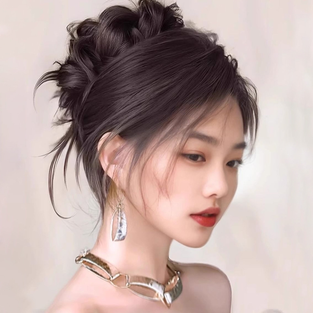 頭飾 蓬鬆 髮飾 增加髮量 減齡 丸子頭 假髮女 抓夾 髮片真髮 丸子頭盤髮器 氣質  捲髮 假髮圈 髮束 隱形015