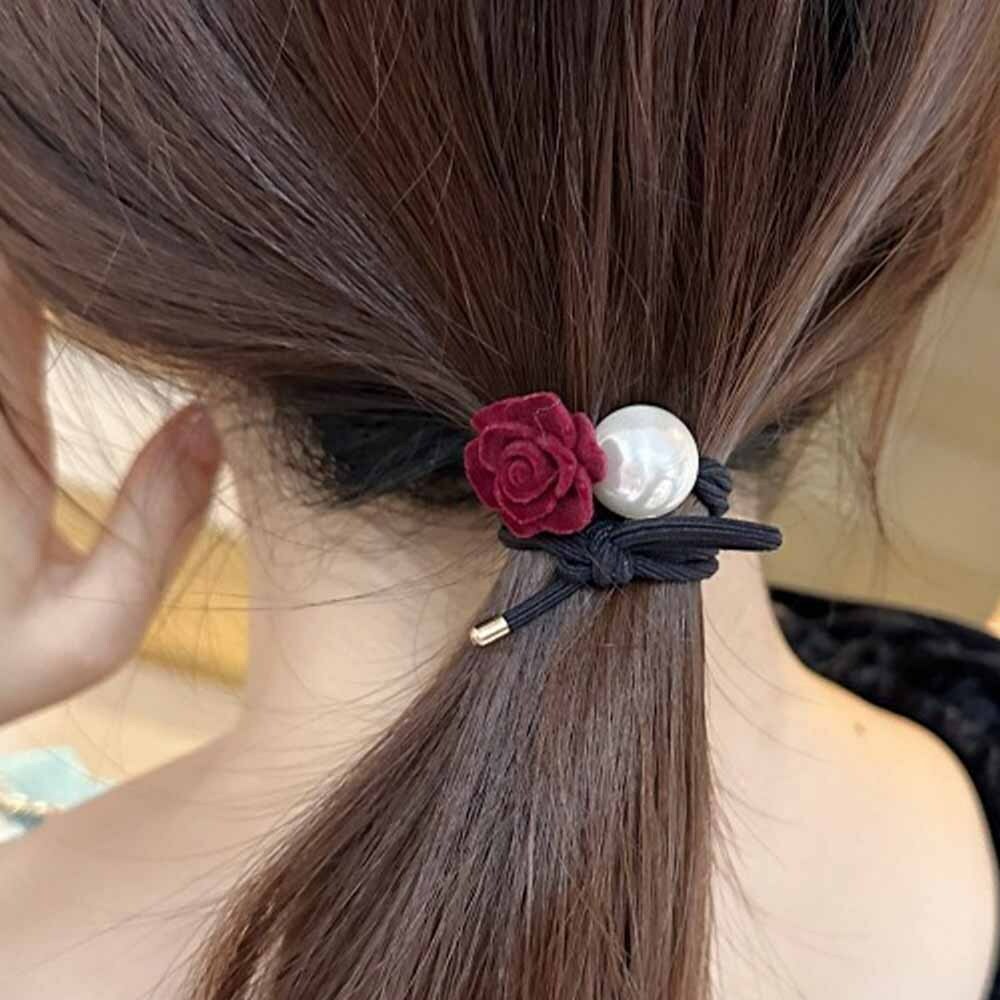 髮飾 綁馬尾 丸子頭 輕奢 韓國髮繩 無縫髮圈 髮束 彈力髮圈 髮帶 髮繩 橡皮筋 法式復古 玫瑰花 溫柔 高級感012