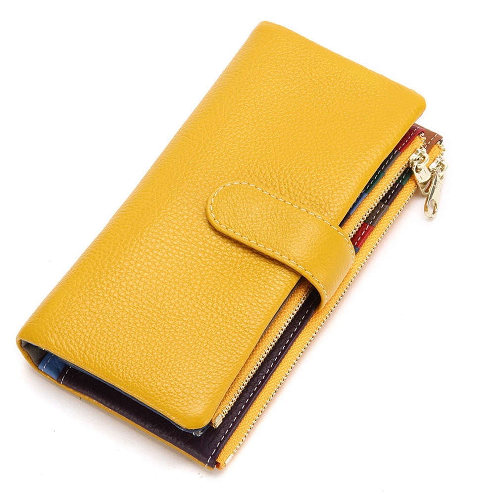錢包 皮夾 卡夾 長款錢包 多卡位皮夾 長款拉鍊包 牛皮錢包 黃色錢包 卡片零錢包 多功能皮夾 招財錢包 禮物 146