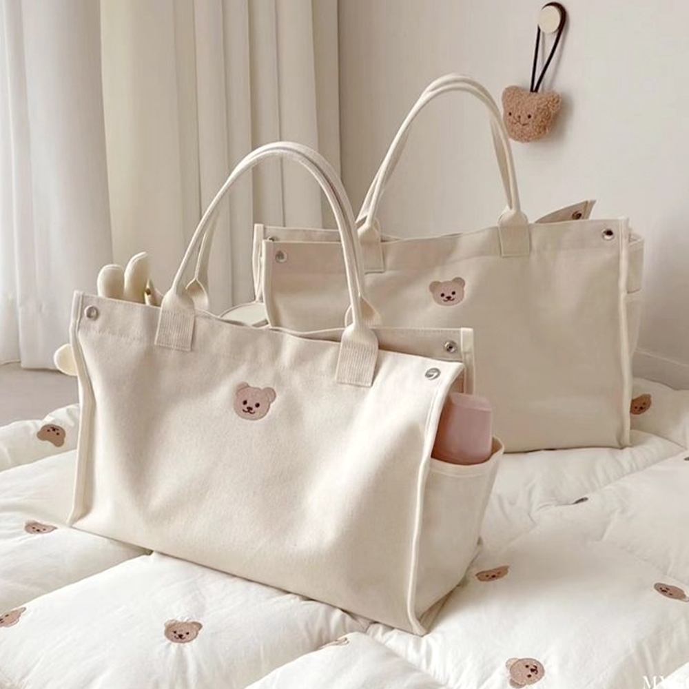 包包 帆布包 媽媽包 防水包包 大容量媽媽包 可愛包包 刺繡小熊 休閒手提包 韓國媽媽包 手提托特包 實用禮物 789