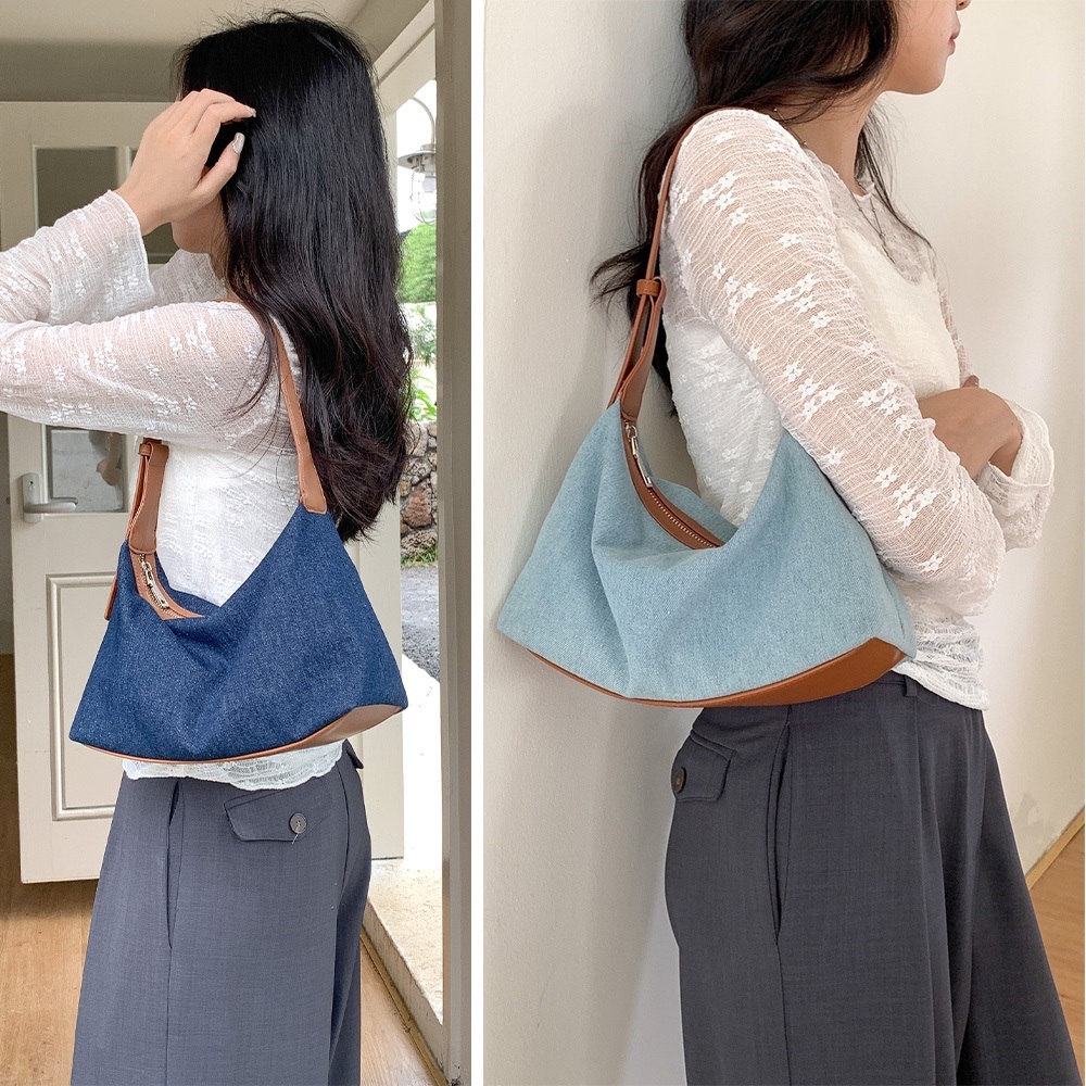 包包 腋下包 單肩包 牛仔包包 拼接包包 手拎包 小眾包包 個性包包 牛仔腋下包 法棍包 水餃包 散步包 小禮物 776