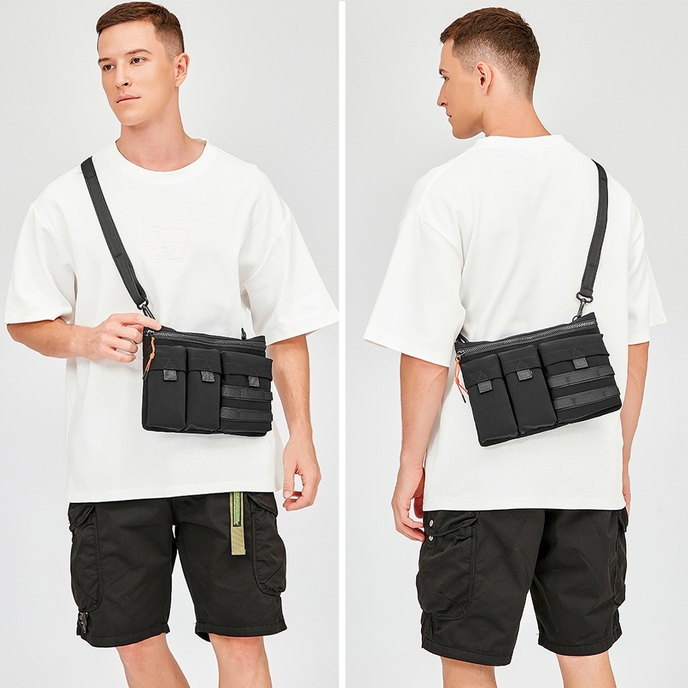 尼龍斜背包 防潑水包包 工裝包 日系包包 多口袋 側背包 機能斜背包 日系腰包 側背小包包 工具包 男包包 禮物 346