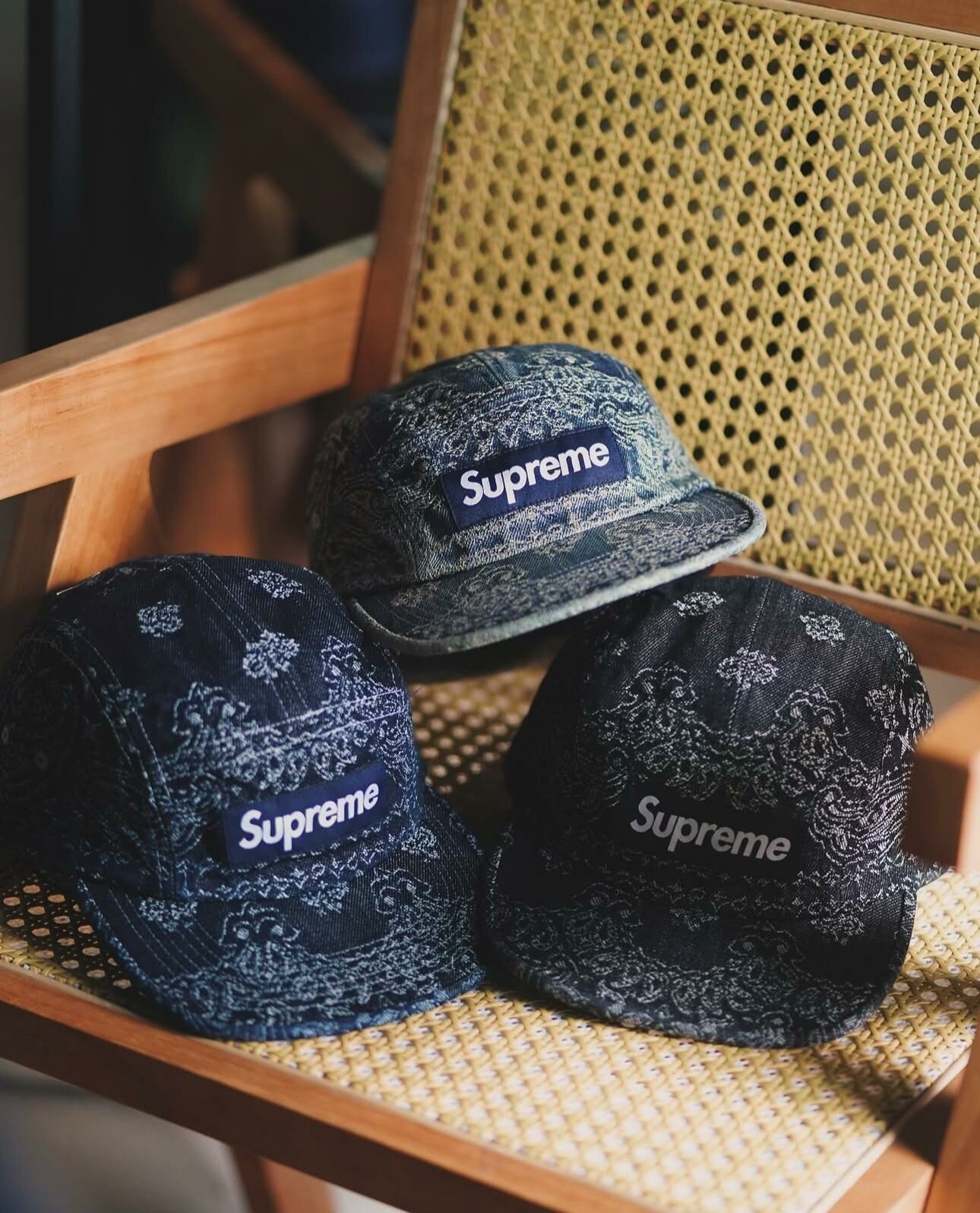 帽子 Supreme Bandana Denim Camp Cap Supreme Bandana Jacquard Denim Camp Cap - Blue | In stock