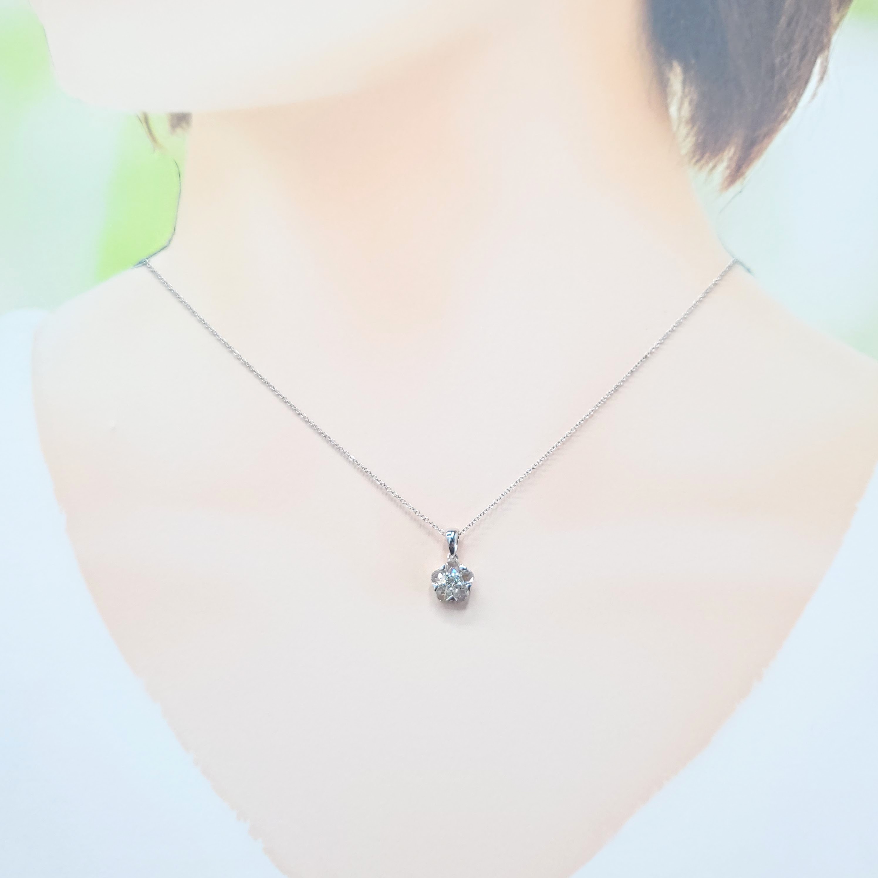 全新18K白金【單粒7份鑽石】配小鑽共36份鑽石吊墜