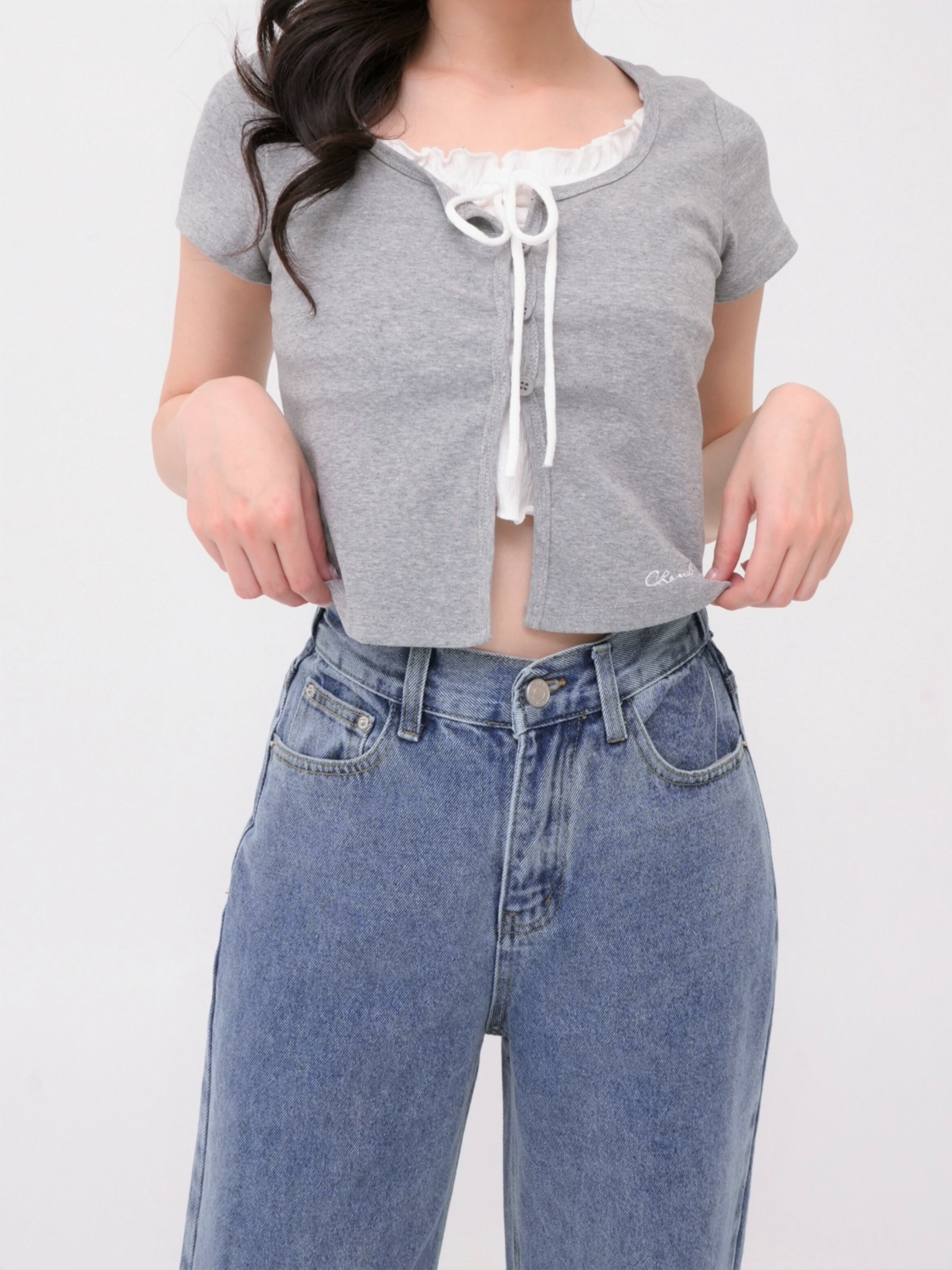 法朵Fado shop｜ 綁帶結假兩件短衫 0283002