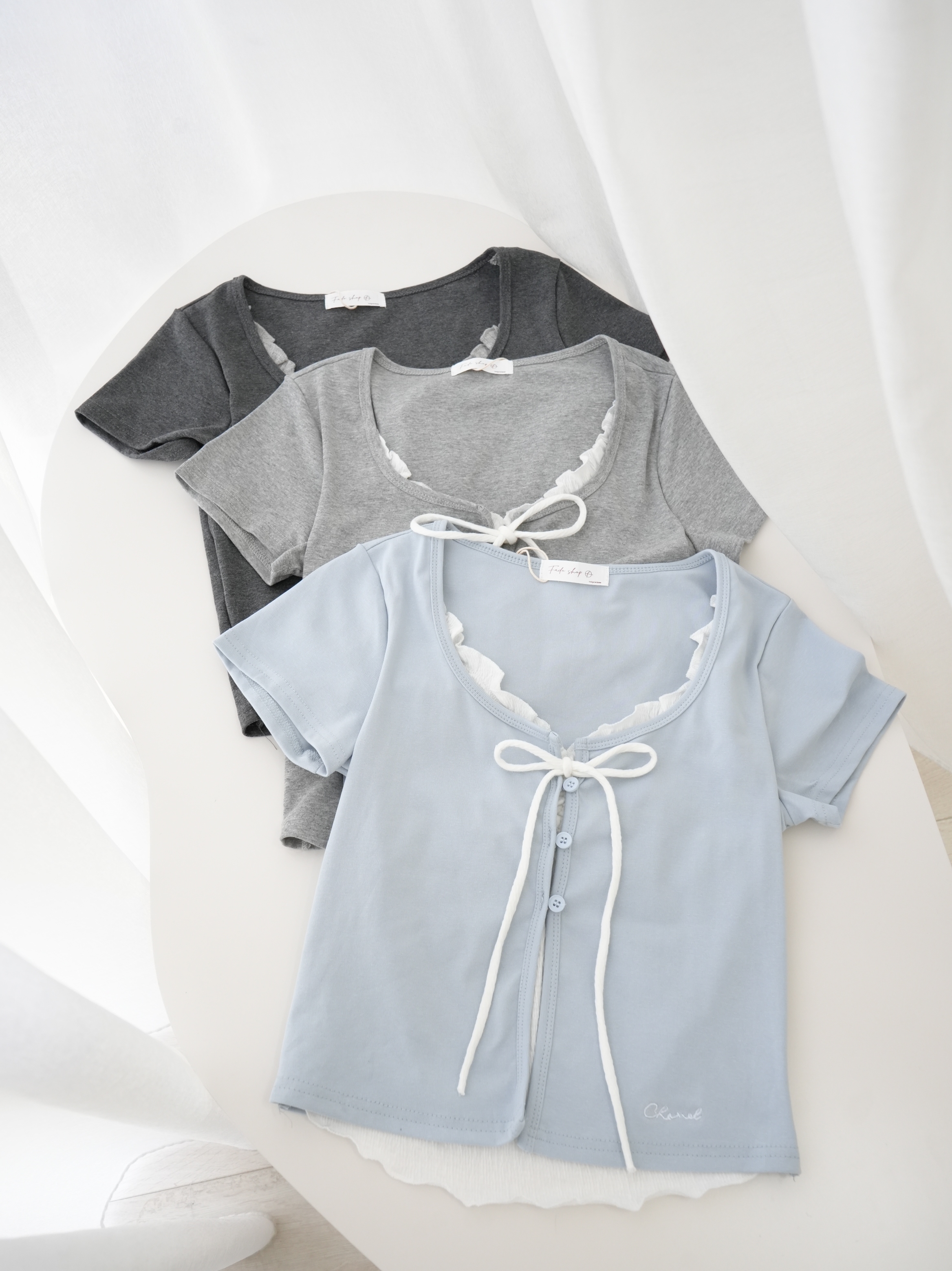 法朵Fado shop｜ 綁帶結假兩件短衫 0283002