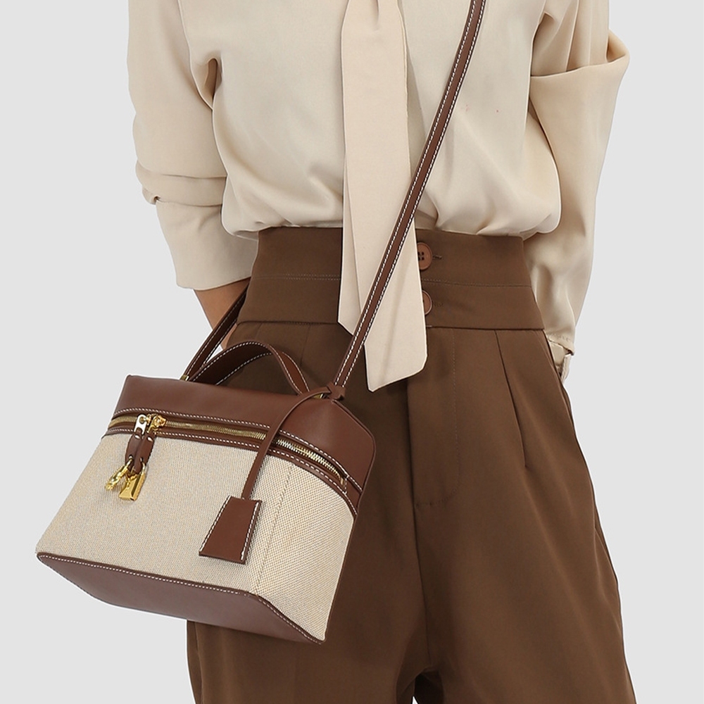 包包女 盒子包 飯盒包 小方包 帆布包 單肩包 斜背包 小包包 棕色包包 質感包包 精品包包 生日禮物 女生包包 928