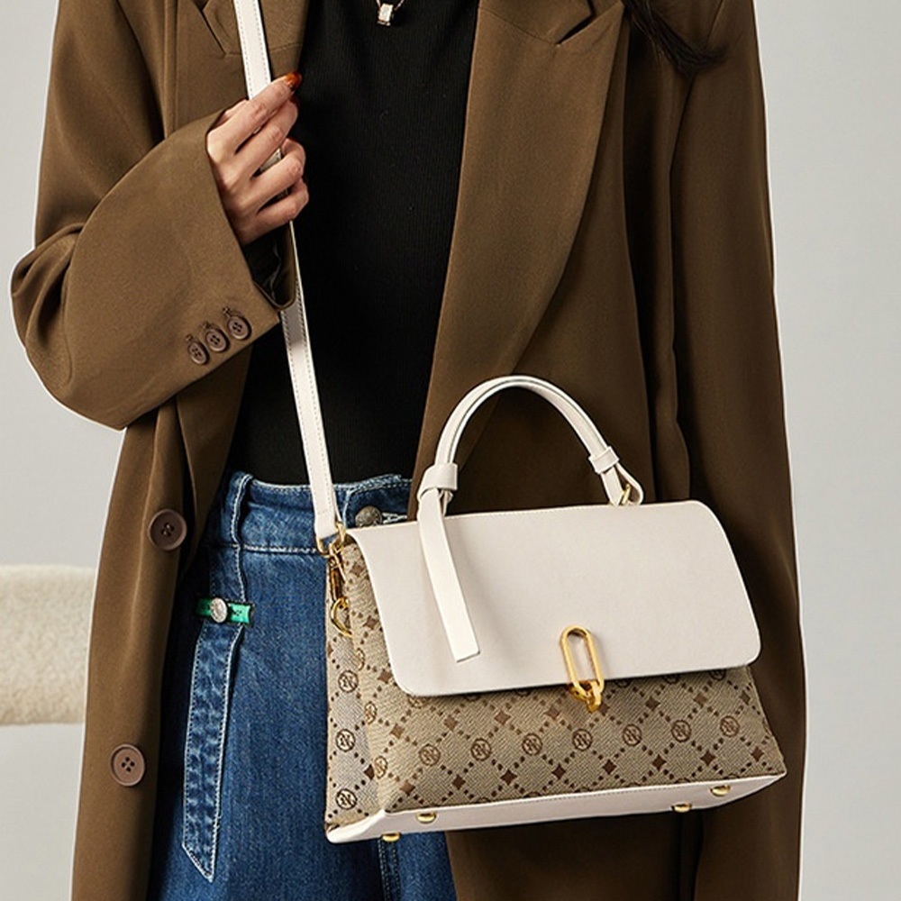包包女 斜背包 手提包 百搭斜背包 大容量手提包 雙層包包 單肩包 白色包包 皮革手提包 精品包包 女生生日禮物 925