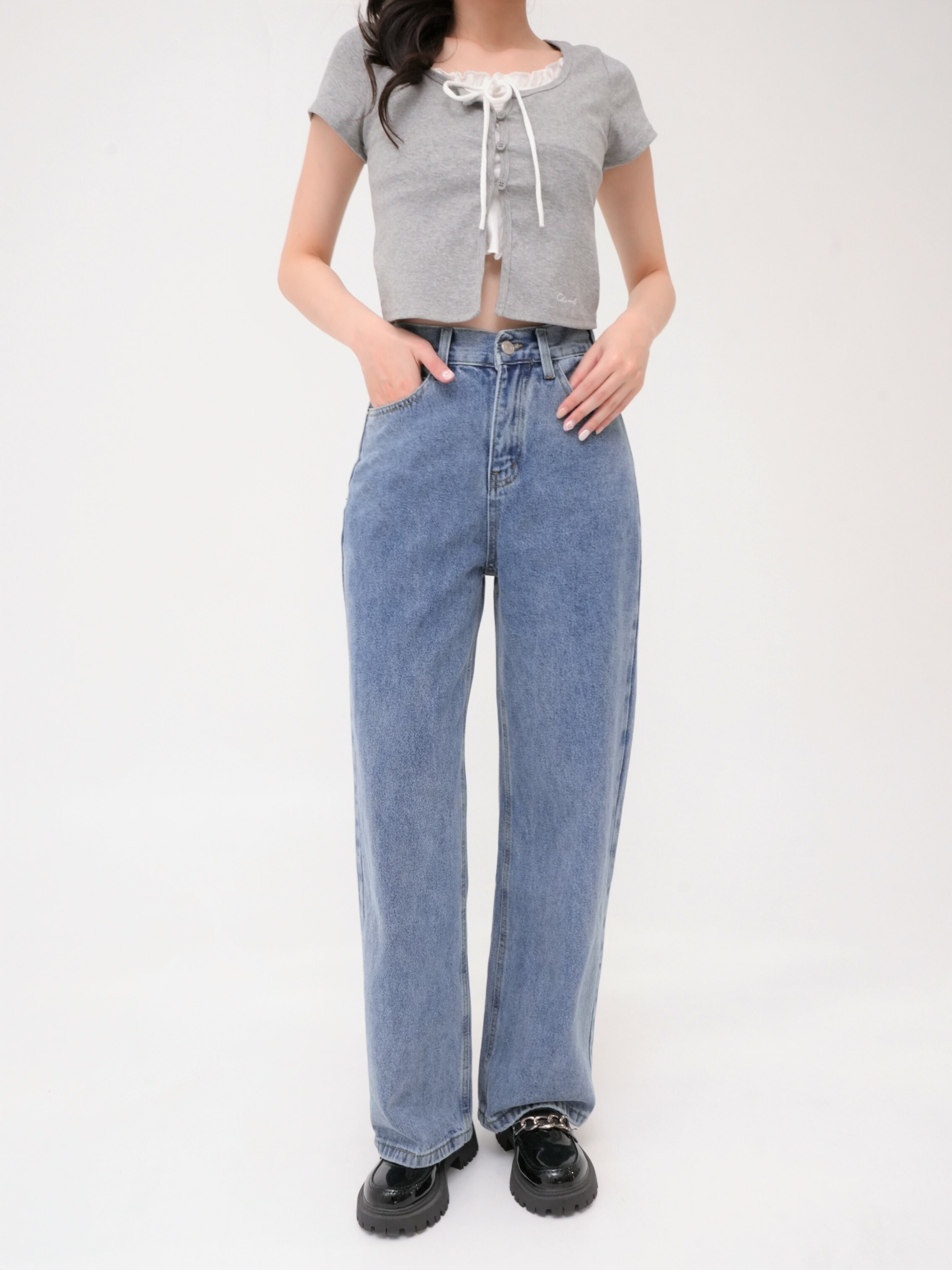 法朵Fado shop｜ 後愛心刷破牛仔褲 S~XL  2543013 深藍