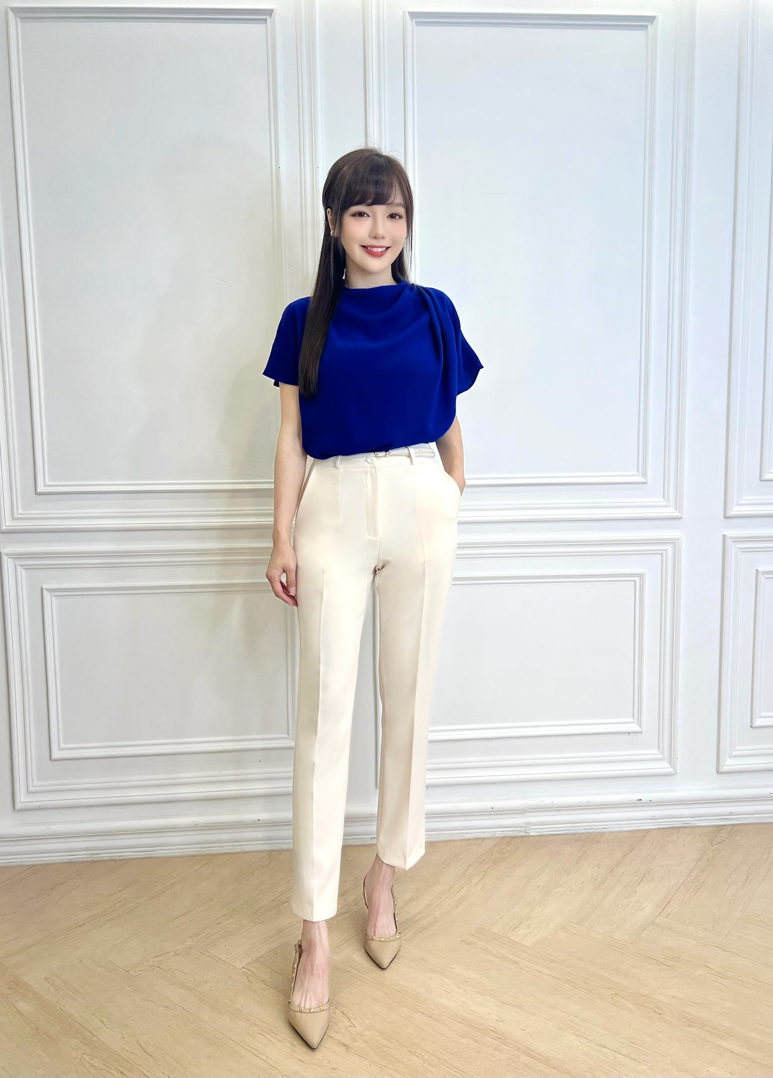 包布釦修身西褲