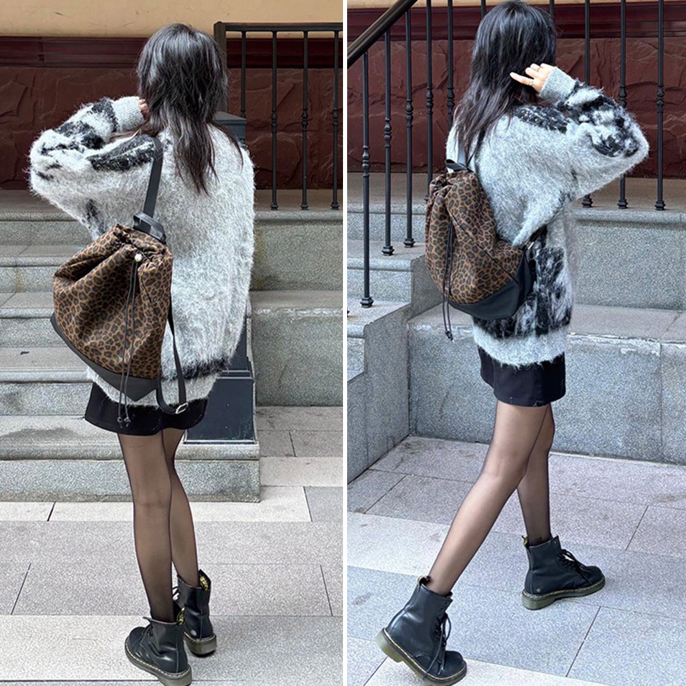 包包 後背包 水桶包 豹紋包包 牛仔包 水桶後背包 抽繩雙肩包 輕便大包包 大容量後背包 學院風背包 背包 禮物 874