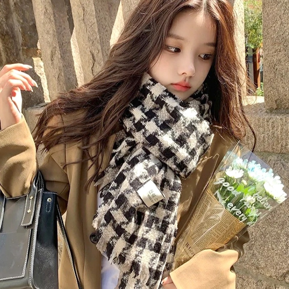 圍巾 披巾 圍脖 千鳥格圍巾 格子圍巾 韓國圍巾 流蘇圍巾 星星圍巾 仿羊絨圍巾 防風毯 保暖披肩 蓋毯 禮物 012