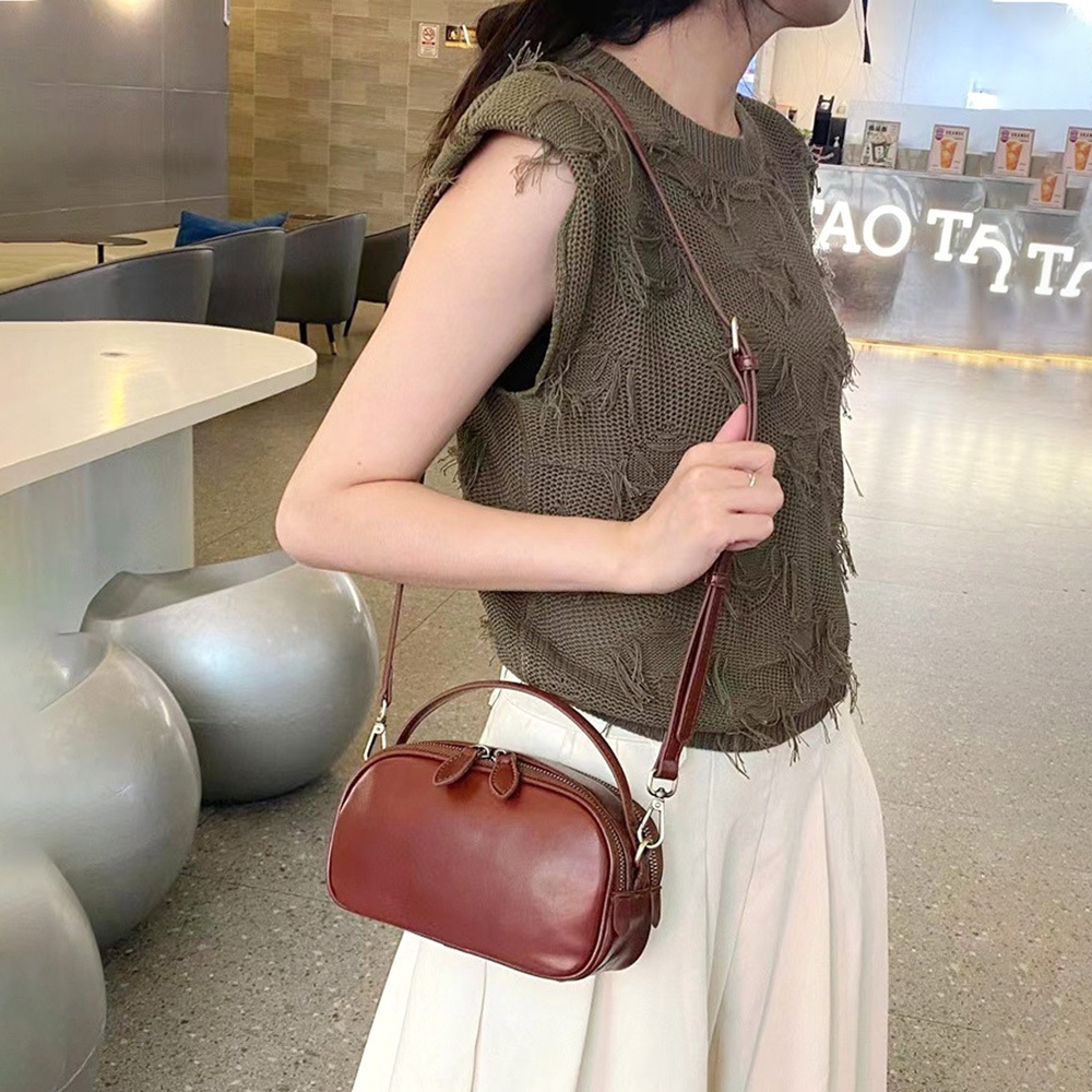 包包 手提包 牛皮包包 真皮包包 手提牛皮包 真皮女包 紅色包包 雙層拉鍊包 包包女 斜背小包包 日系包包 禮物 190