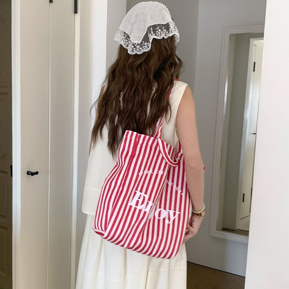 包包 手提包 肩背包 帆布包 大容量包包 條紋包 托特包 環保購物袋 單肩帆布包 美式復古 手提帆布包 生日禮物 865