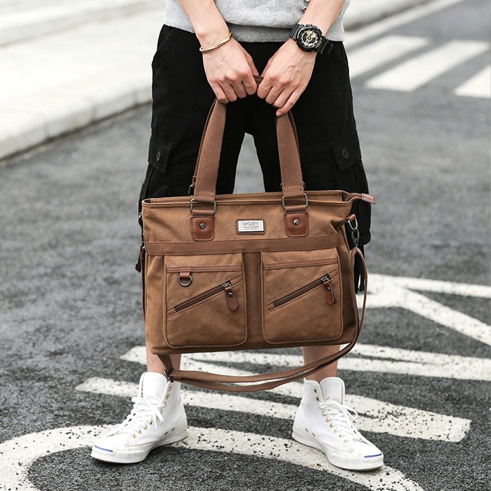 包包 手提包 電腦包 帆布手提包 工裝包 帆布包 休閒單肩包 黑色帆布包 商務手提包 公事包 14寸電腦包 禮物 372