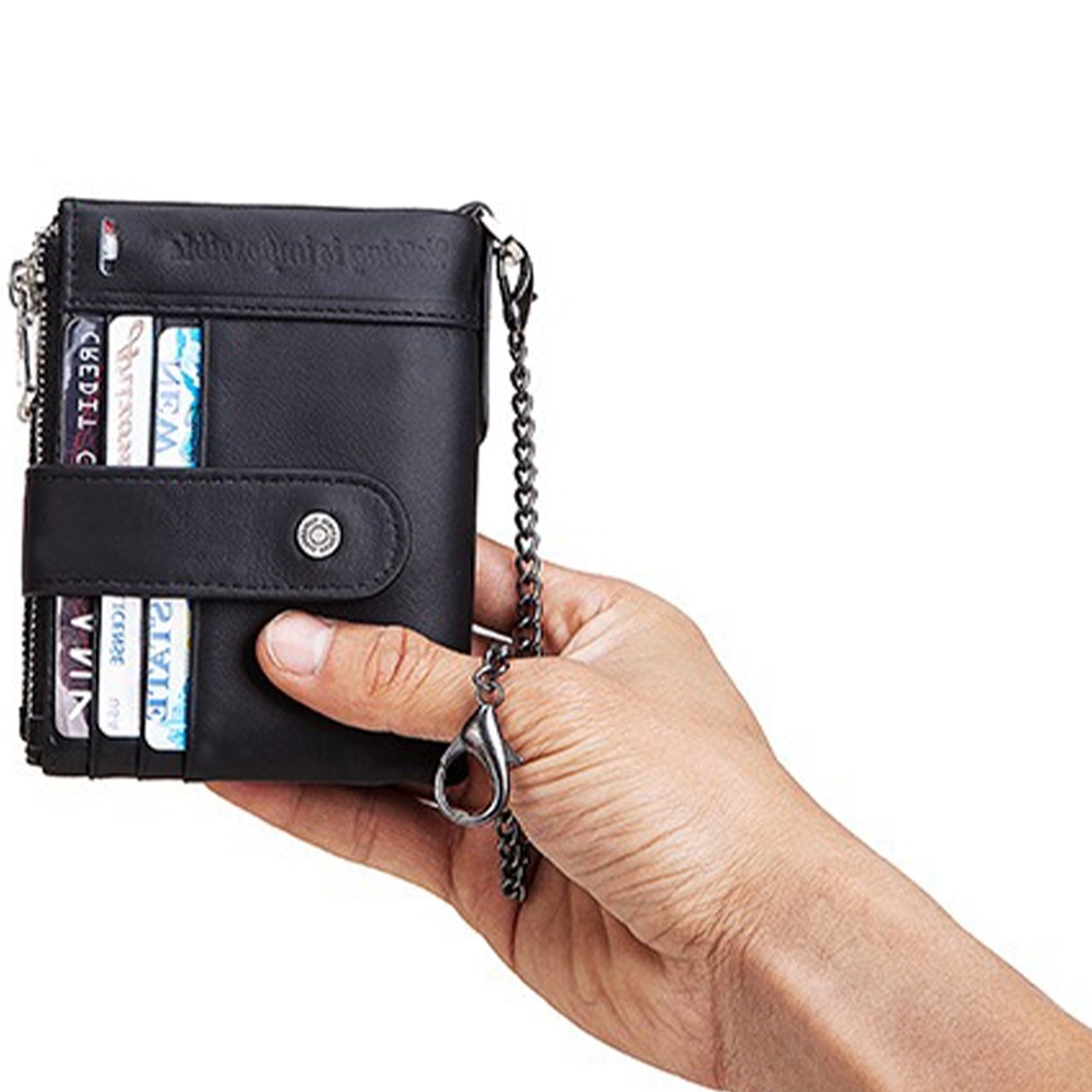 錢包男 RFID防盜刷 雙拉鍊 真皮錢包 多卡位 男生錢包 零錢包 卡片零錢包 牛皮拉鍊錢包 男用零錢包 禮物 114