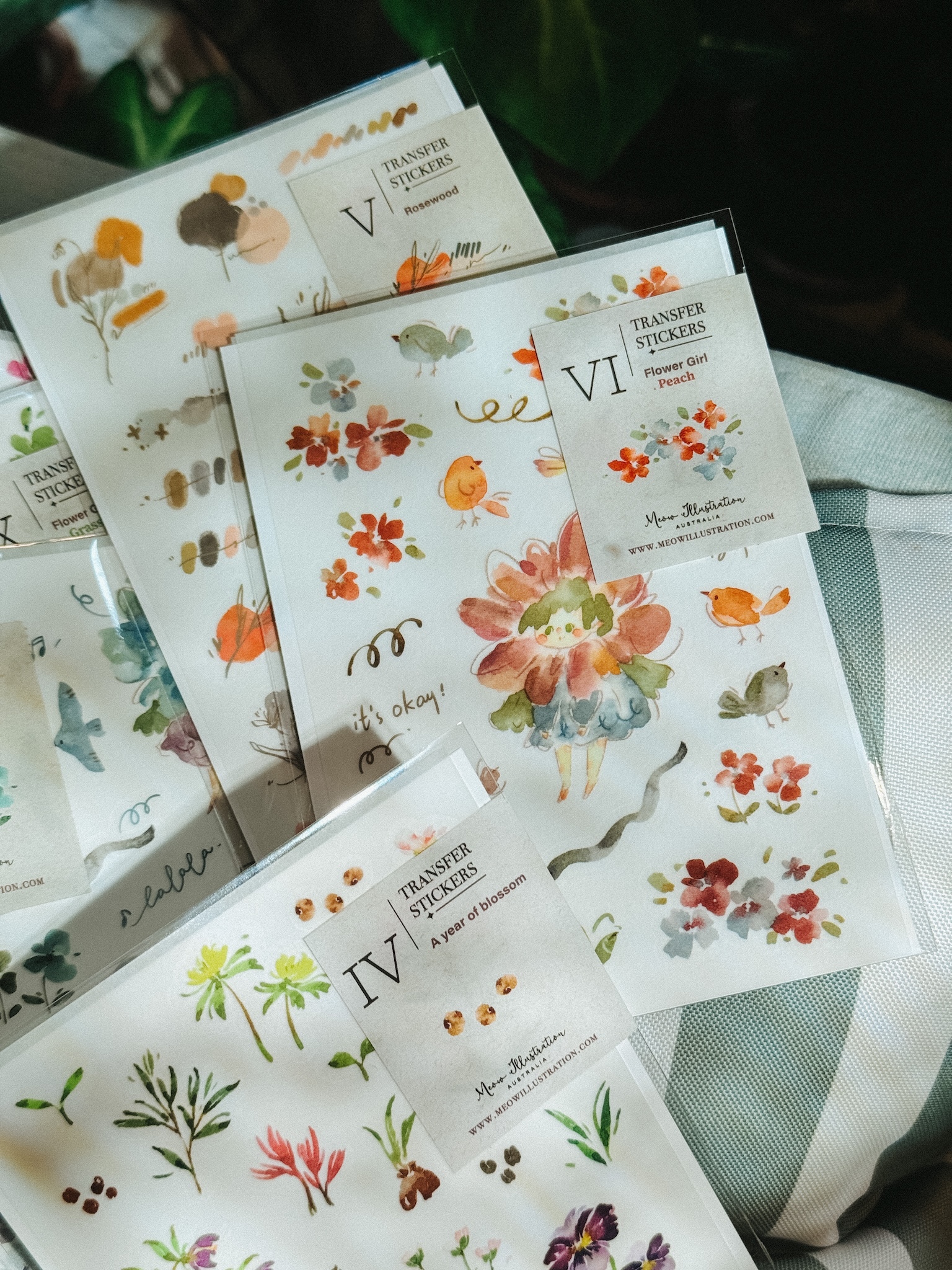 Meow Illustration．花的孩⼦系列 轉印貼紙 共5款