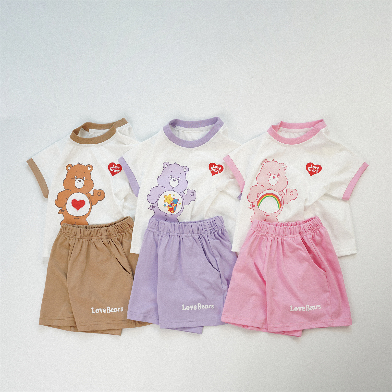 《1130》carebears彩虹熊拼接純棉套裝80-130)