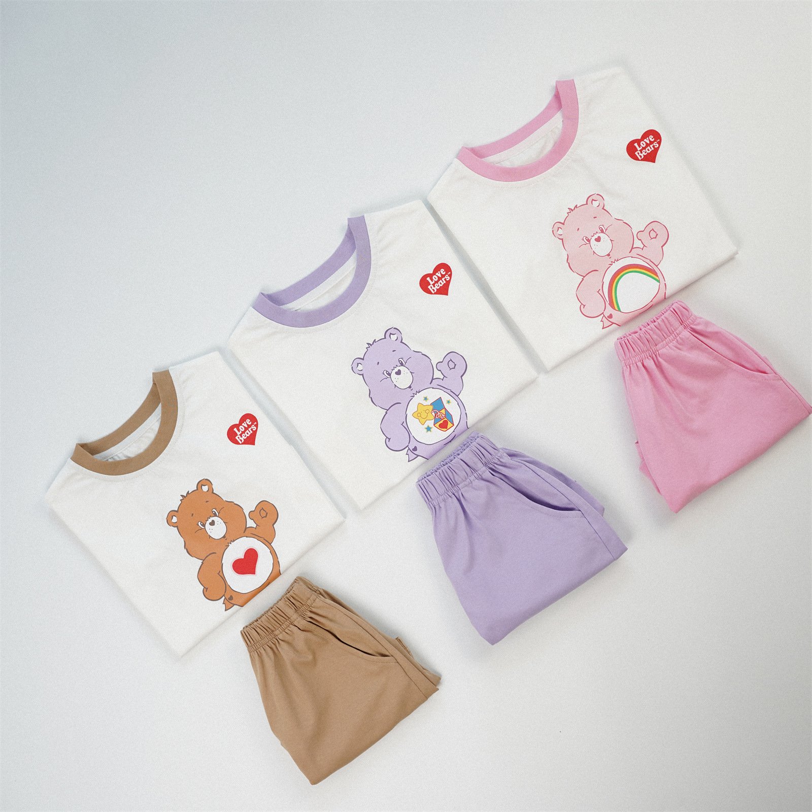 《1130》carebears彩虹熊拼接純棉套裝80-130)