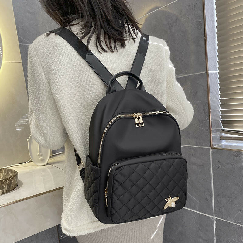 包包 後背包 防潑水包包 尼龍後背包 雙肩包 韓國包包 女生實用禮物 大容量後背包 菱格紋包包 黑色包包 媽媽包 696