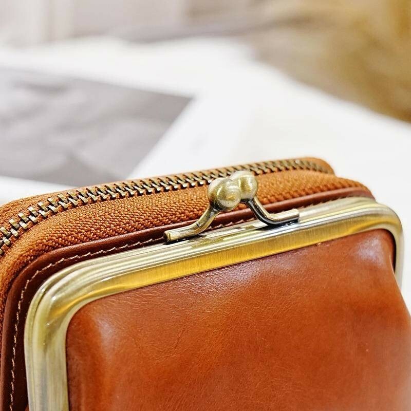 珠扣零錢包 零錢包女 硬幣包 頭層牛皮 收納包 牛皮口金錢包 真皮零錢包  錢包女 皮革零錢包 075