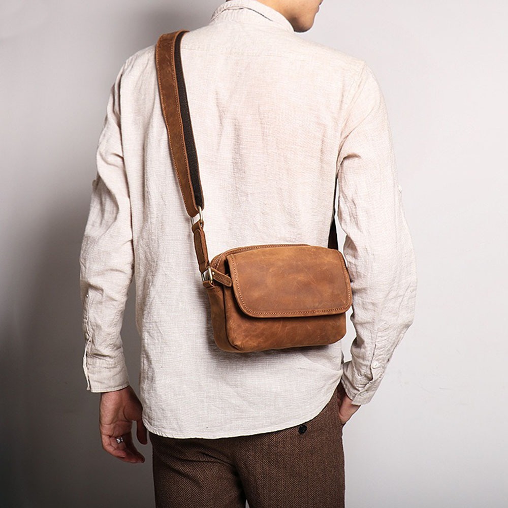 油蠟皮小背包 牛皮斜背包 真皮側背包 復古男包 真皮男包 大容量小包包 小方包 質感包包 男生攜便包 男生禮物 043