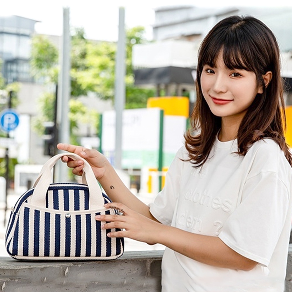 包包 手提包 帆布包 保齡球包  手提帆布包 小包包 手提袋 條紋包包 散步包 簡約帆布包 帆布保齡球包 小禮物 841
