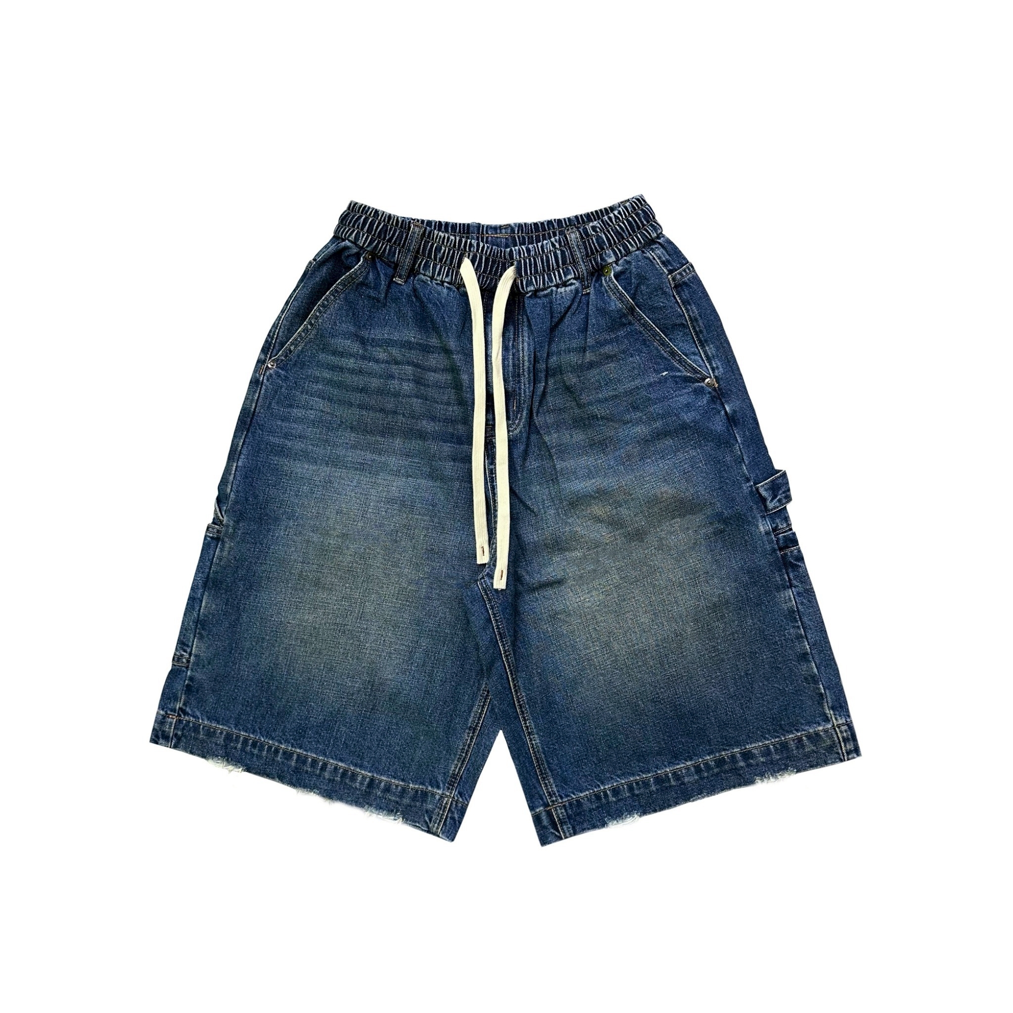 XCTRL 寬版刷舊七分牛仔褲-藍