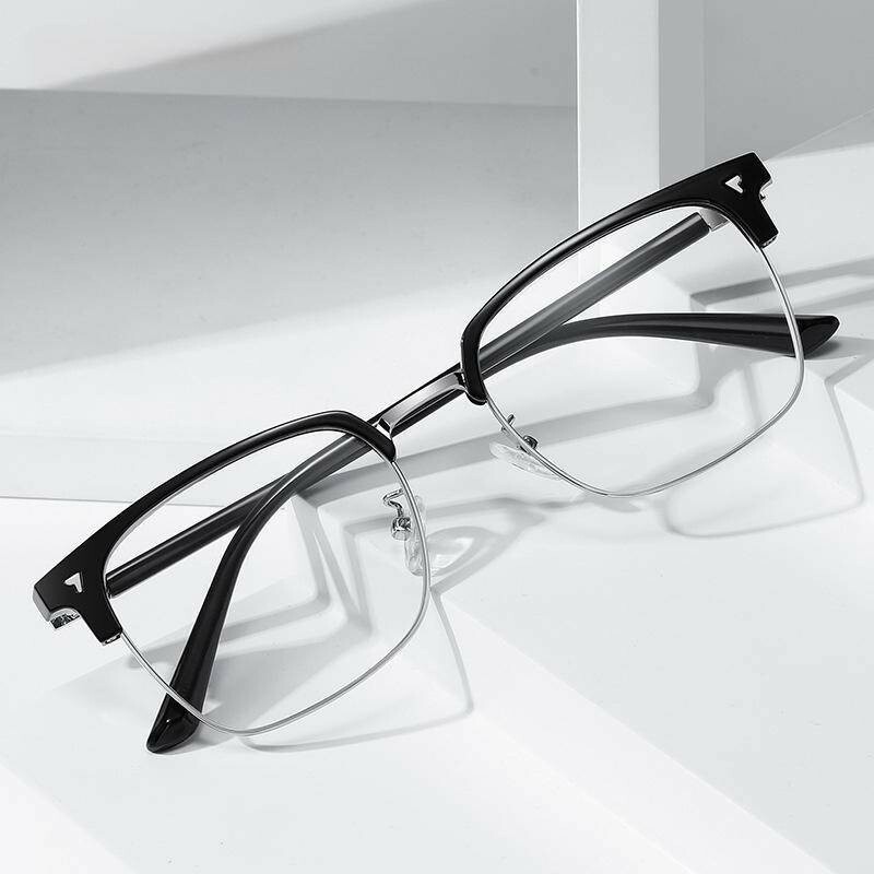 眼鏡 鏡框 半框眼鏡 鏡架 方框眼鏡 斯文眼鏡 書生眼鏡 黑框眼鏡 眉框眼鏡  附眼鏡盒 禮物 男生眼鏡 016