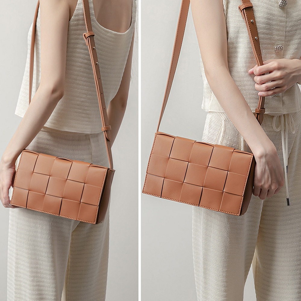 包包 編織包 小方包 格子包包 情侶包 奶茶色包包 女包 單肩包 斜背包 時尚百搭包 高級感 平價包包 女生禮物 822