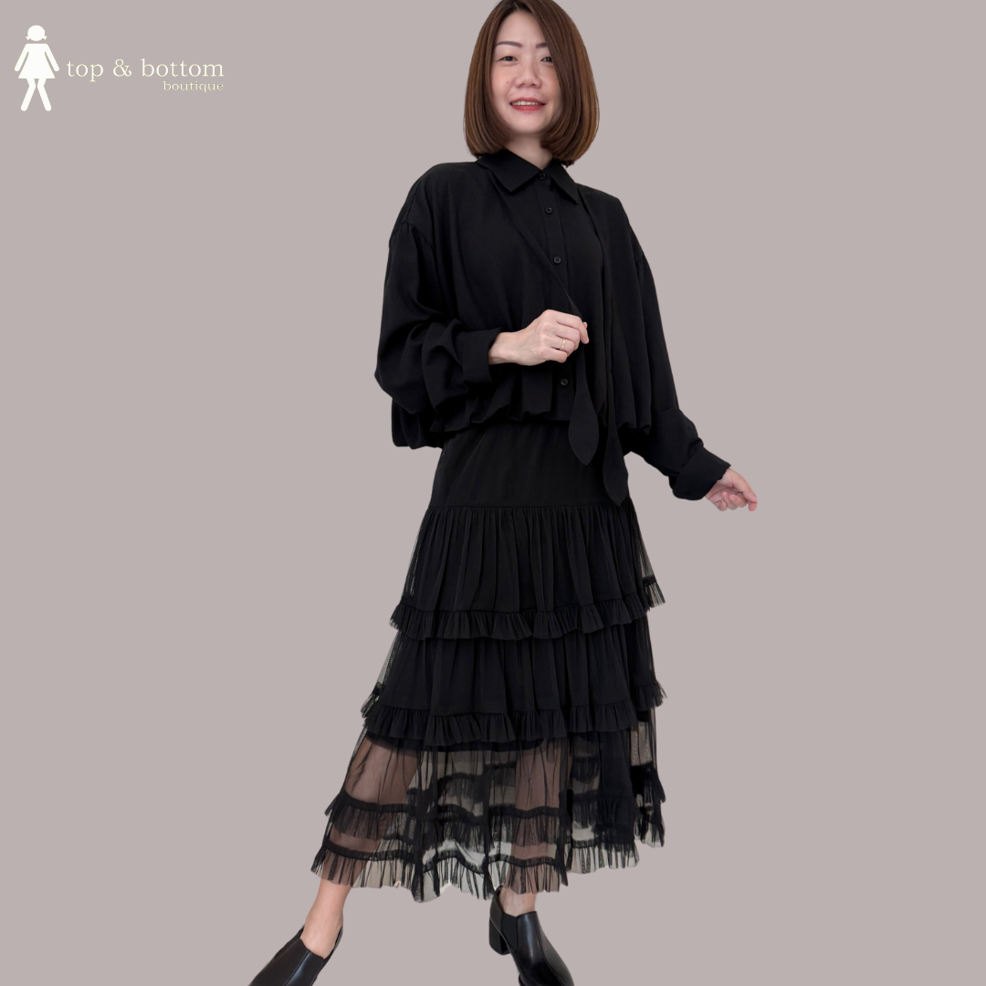 LONG SLEEVE BUBBLE HEM SHORT SHIRT