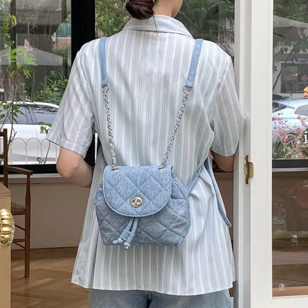 包包 後背包 小背包 韓國包包 小香風背包 女包 可愛包包 菱格紋包包 鍊帶包 鍊條包 小孩包包 銀色包包 禮物 816