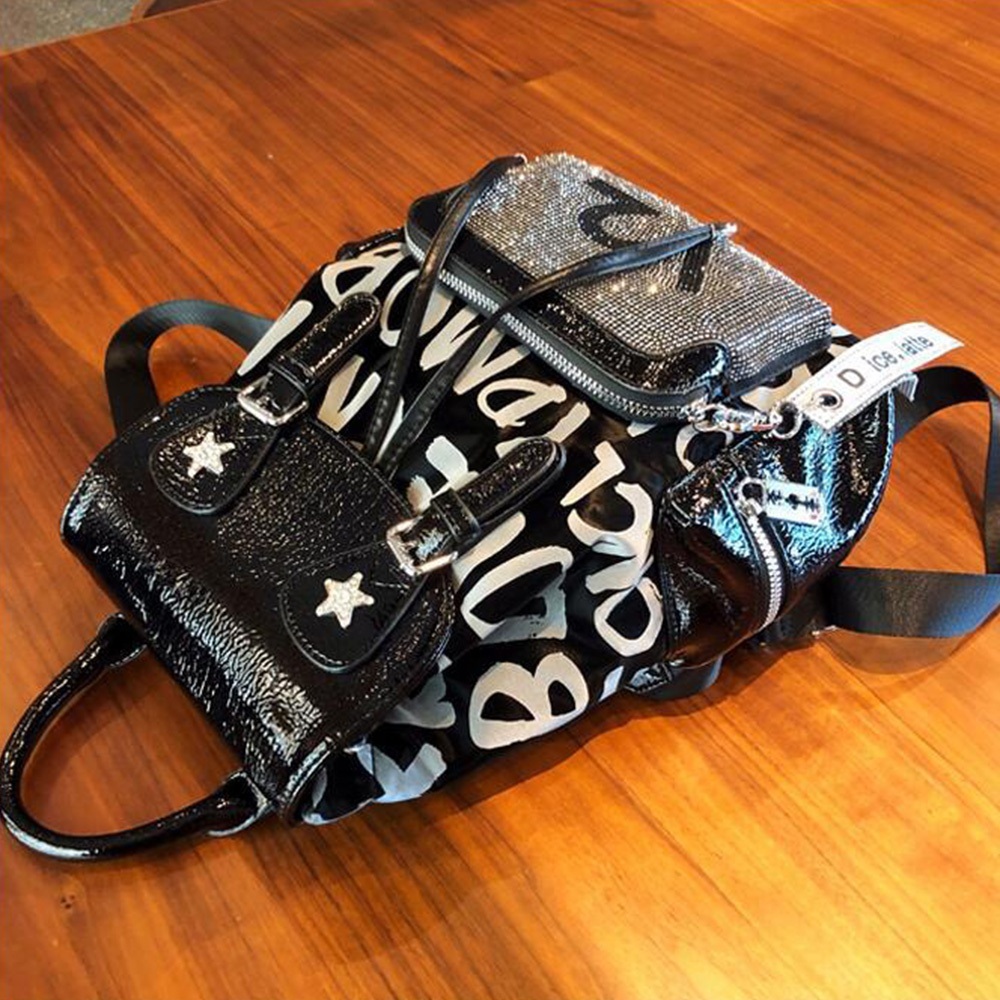 包包 後背包 真皮包包 牛皮包包 真皮後背包 高級感 燙鑽雙肩包包 造型包包 女背包 大容量背包 黑色背包 禮物 175