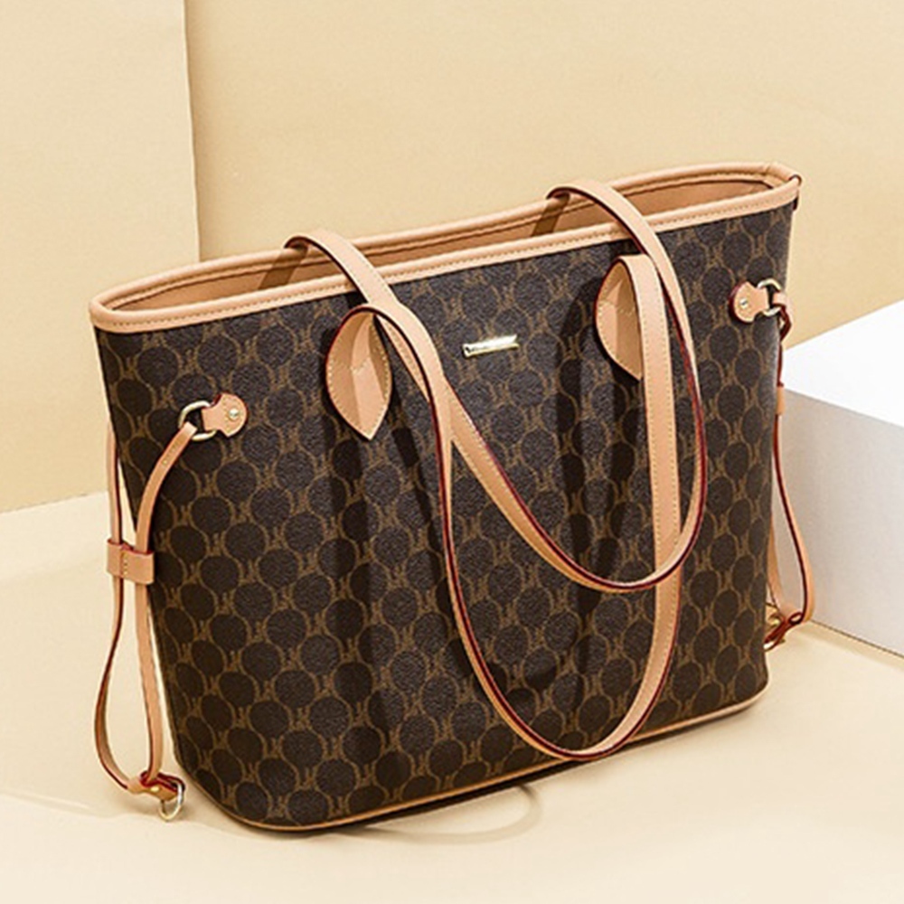 肩背托特包 歐美包包 復古包包 大容量托特包 通勤單肩包 老花包包 手提大包 防水包包 棕色包包 A4包包 禮物 760