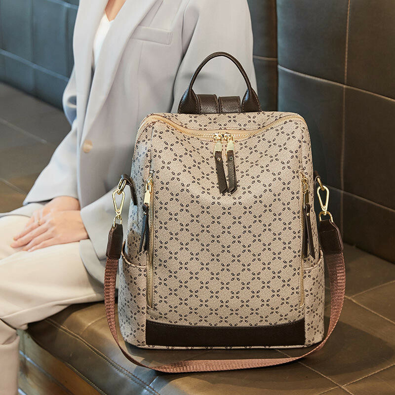 包包 後背包 老花包包 防水包包 奶茶色包包 耐磨耐刮 軟皮包包 旅遊背包 女包包 大容量後背包 a4包包 禮物 735