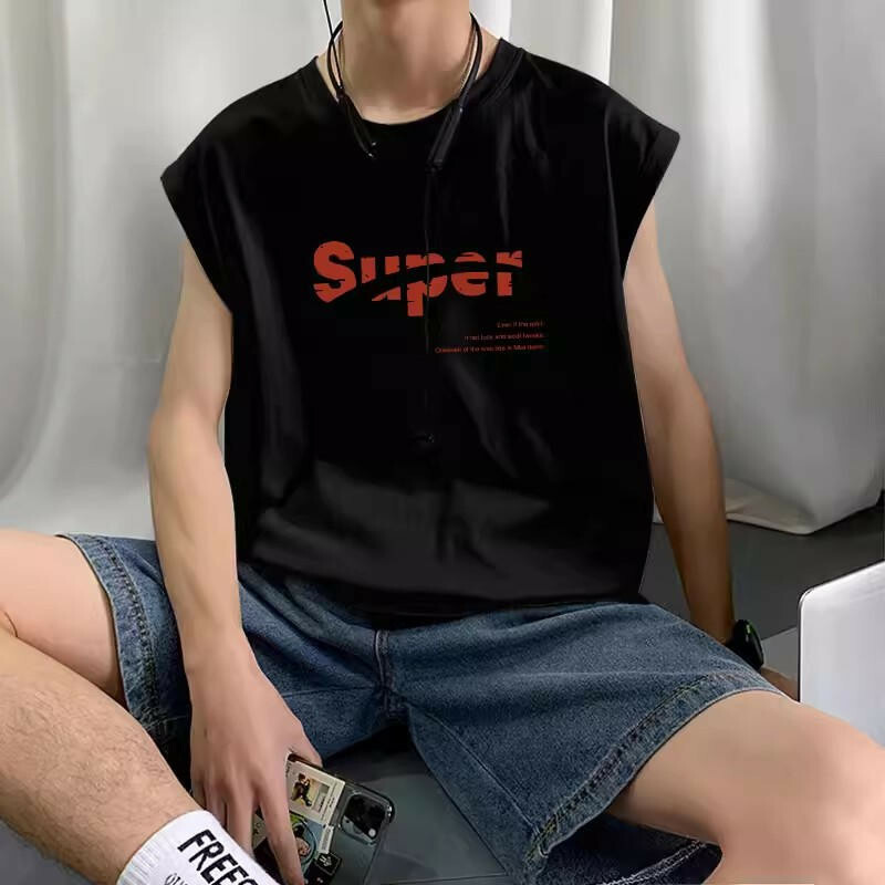 上衣 背心 純棉背心 小版背心 黑色背心 寬鬆 圓領t恤 運動無袖上衣 純棉球衣 健身上衣 打底背心 生日快樂 005