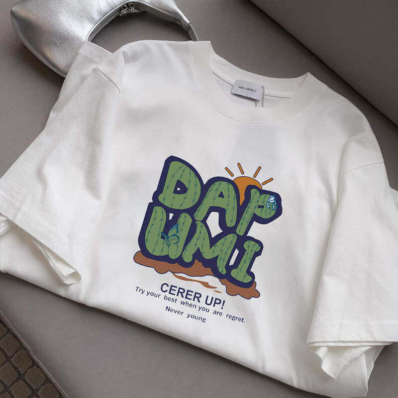 短T 上衣 短袖上衣 美式上衣 寬版T恤 純棉短袖 T恤 寬鬆T 韓版衣服 白色短T 打底衫 文字T恤 小禮物 007