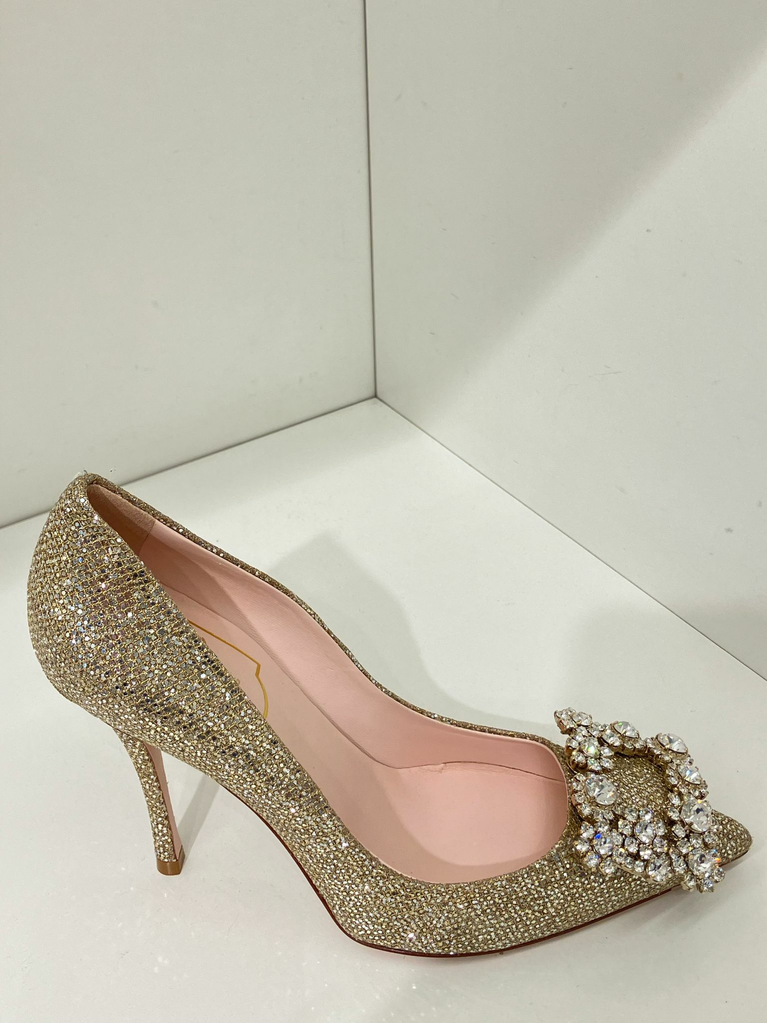 Roger Vivier RV flower strass heels 100mm gold glitter