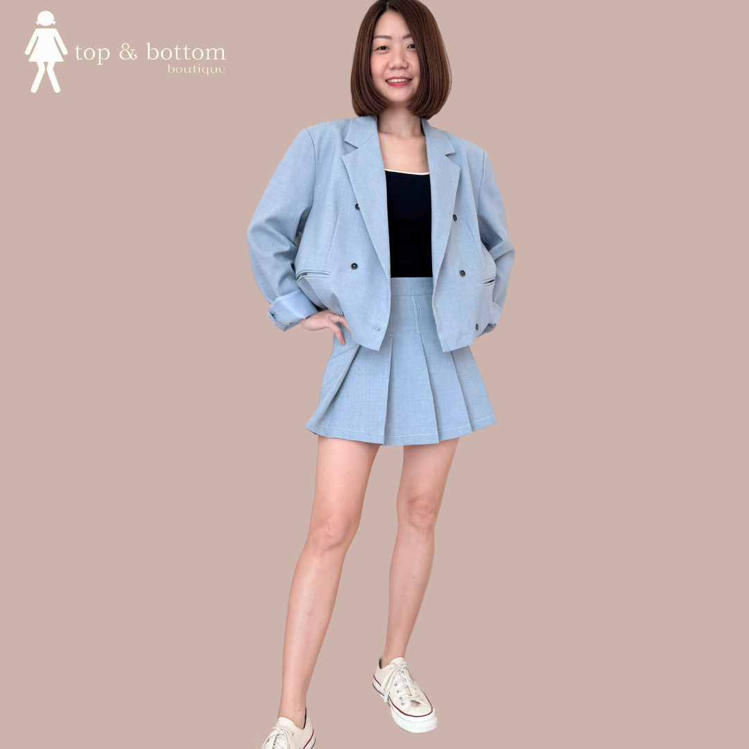 SOFT DENIM PLEATED SHORT ALINE SKIRT