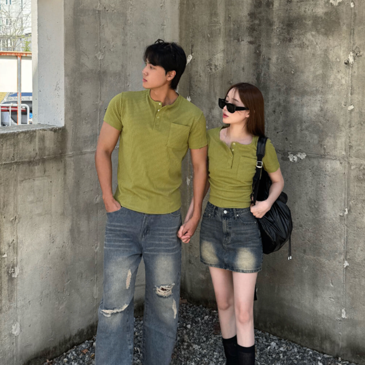 按扣羅紋T恤情侶裝（基本款/短款）
