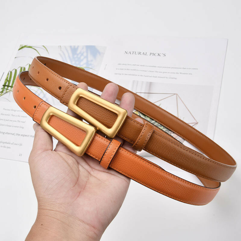 皮帶 褲帶 腰帶 真皮皮帶 女腰帶 女皮帶 細腰帶 togo皮帶 復古腰帶 棕色皮帶 金扣皮帶 精品腰帶 小禮物 016