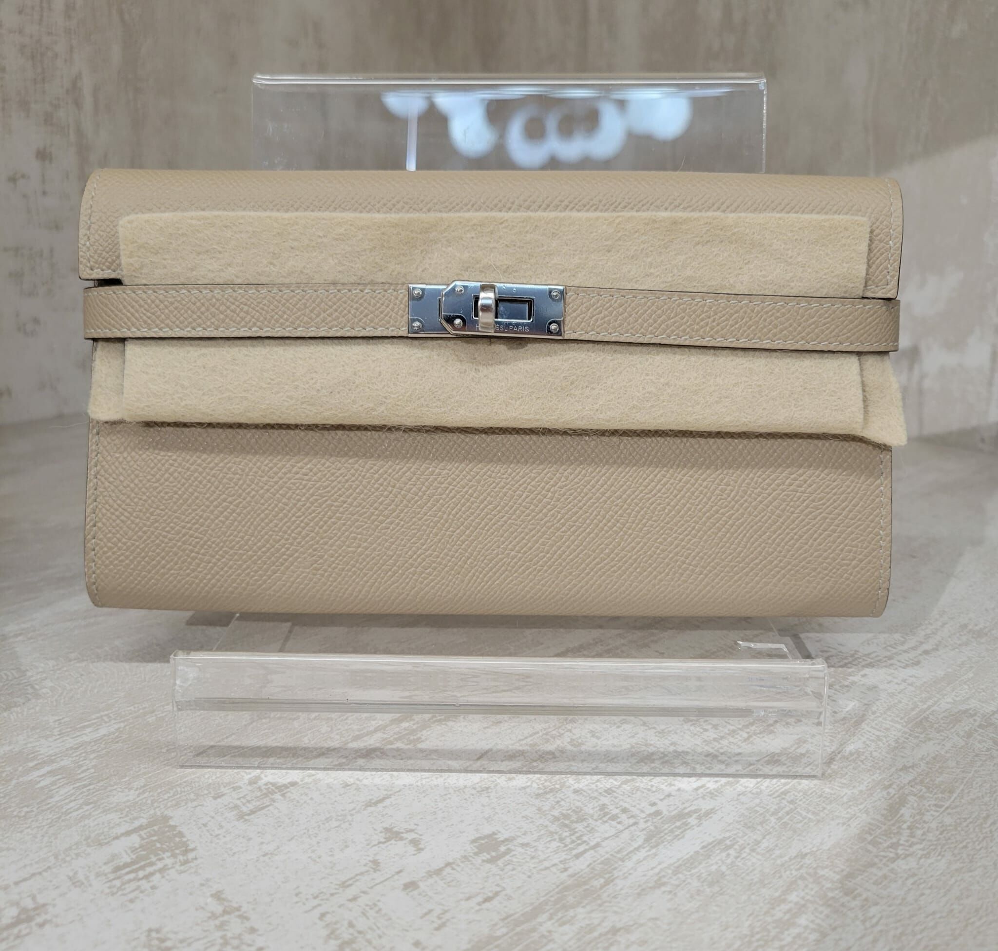 99%NEW HERMES KELLY WALLET S2 TRENCH CK 風衣灰 銀扣