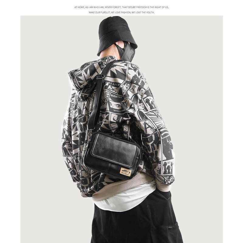 包包 側背包 郵差包 男背包 斜背包 雙層拉鍊包 復古包包 休閒斜背包 皮革郵差包 小方包 黑色包包 送男友禮物 293