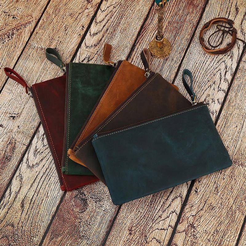 包包 筆袋 多功能收納袋 真皮筆袋 復古筆袋 牛皮手拿袋 大容量筆袋 寫生素描鉛筆收納袋 真皮文具包 生日禮物 077