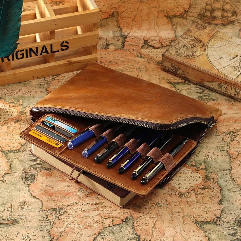 包包 筆袋 畫具袋 真皮包包 畫筆收納包 業務筆記包 商務筆記包 多功能筆袋 文具袋 復古筆盒 真皮收納袋 禮物 073
