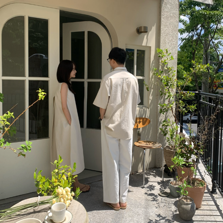 春夏亞麻情侶裝（男款襯衫 / 女款無袖長洋）